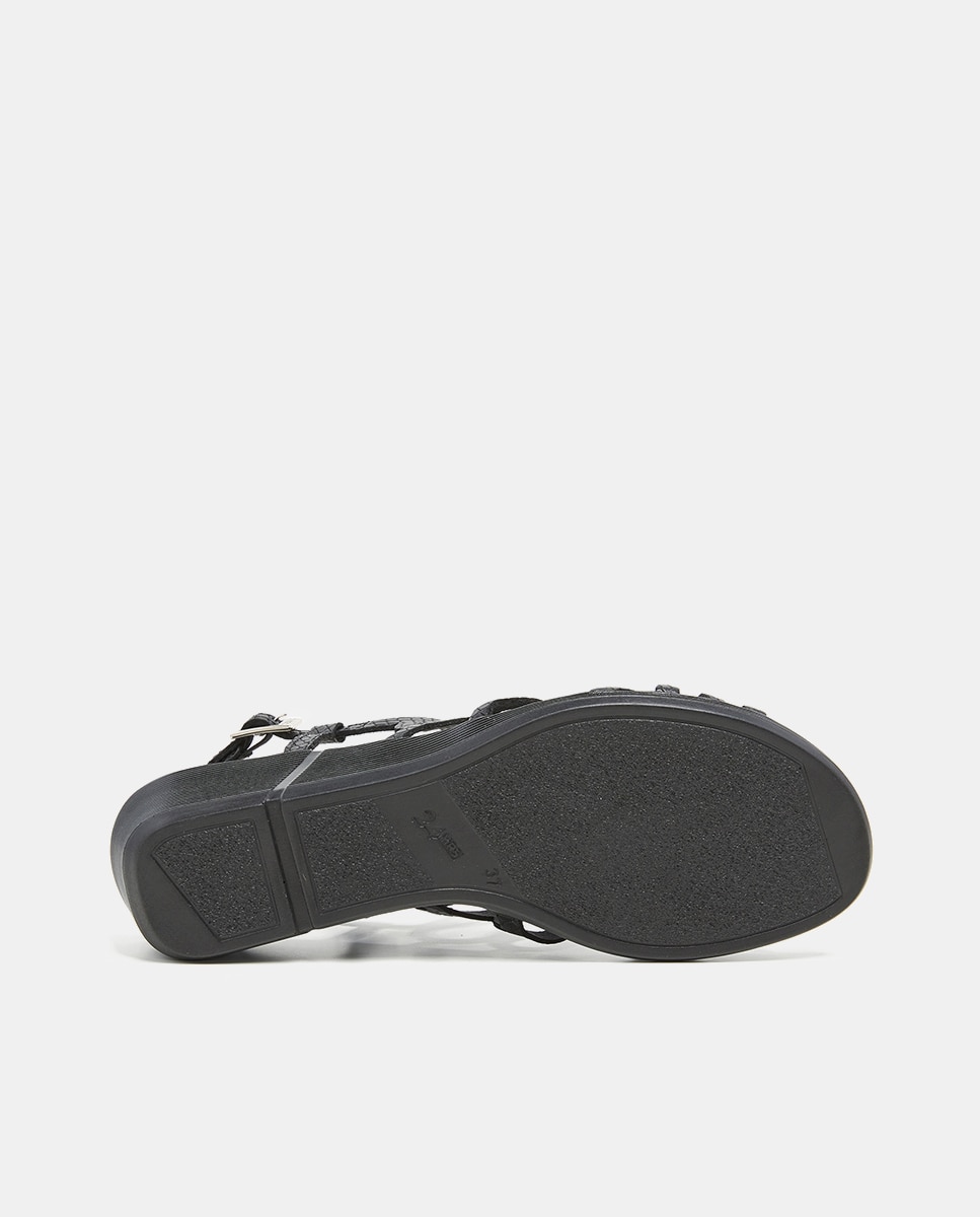 Sandalias de cuña de mujer en piel troquelada - 24HRS - Negro Negro-4