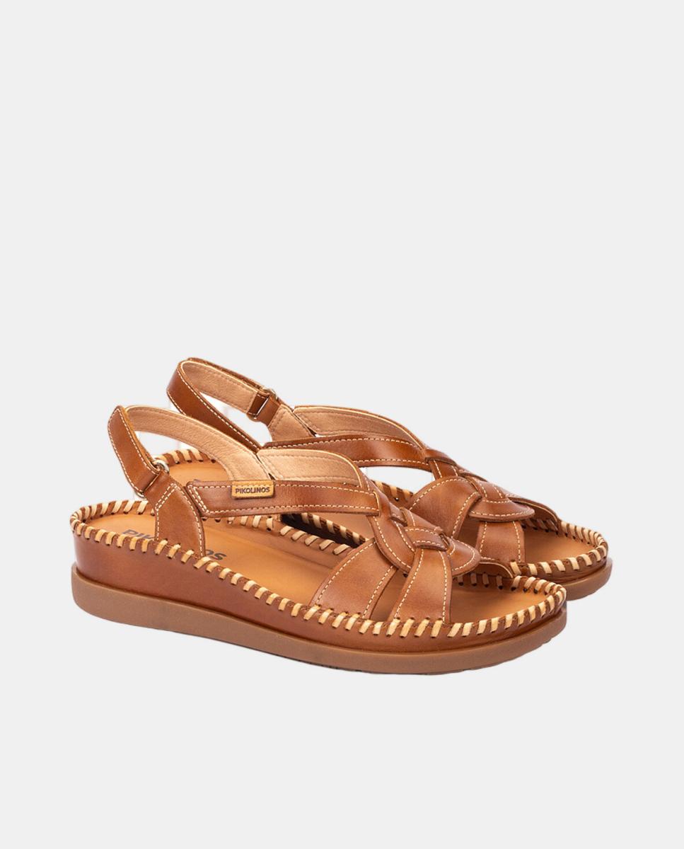 Sandalias cuña de mujer en piel - Pikolinos - Marrón Marrón-2