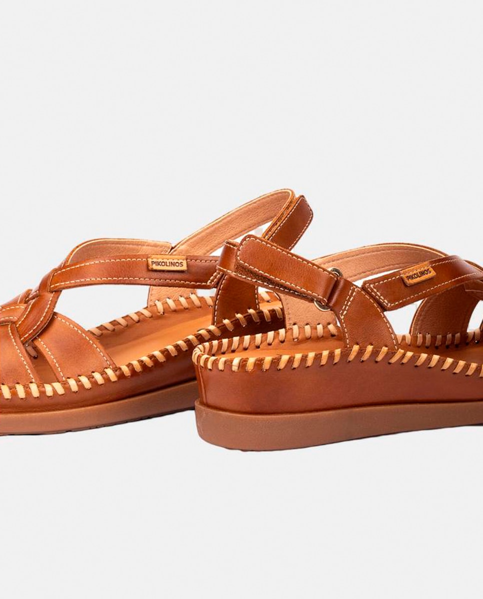 Sandalias cuña de mujer en piel - Pikolinos - Marrón Marrón-4