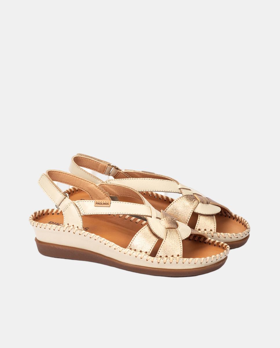 Sandálias em Pele com Cunha Creme-2