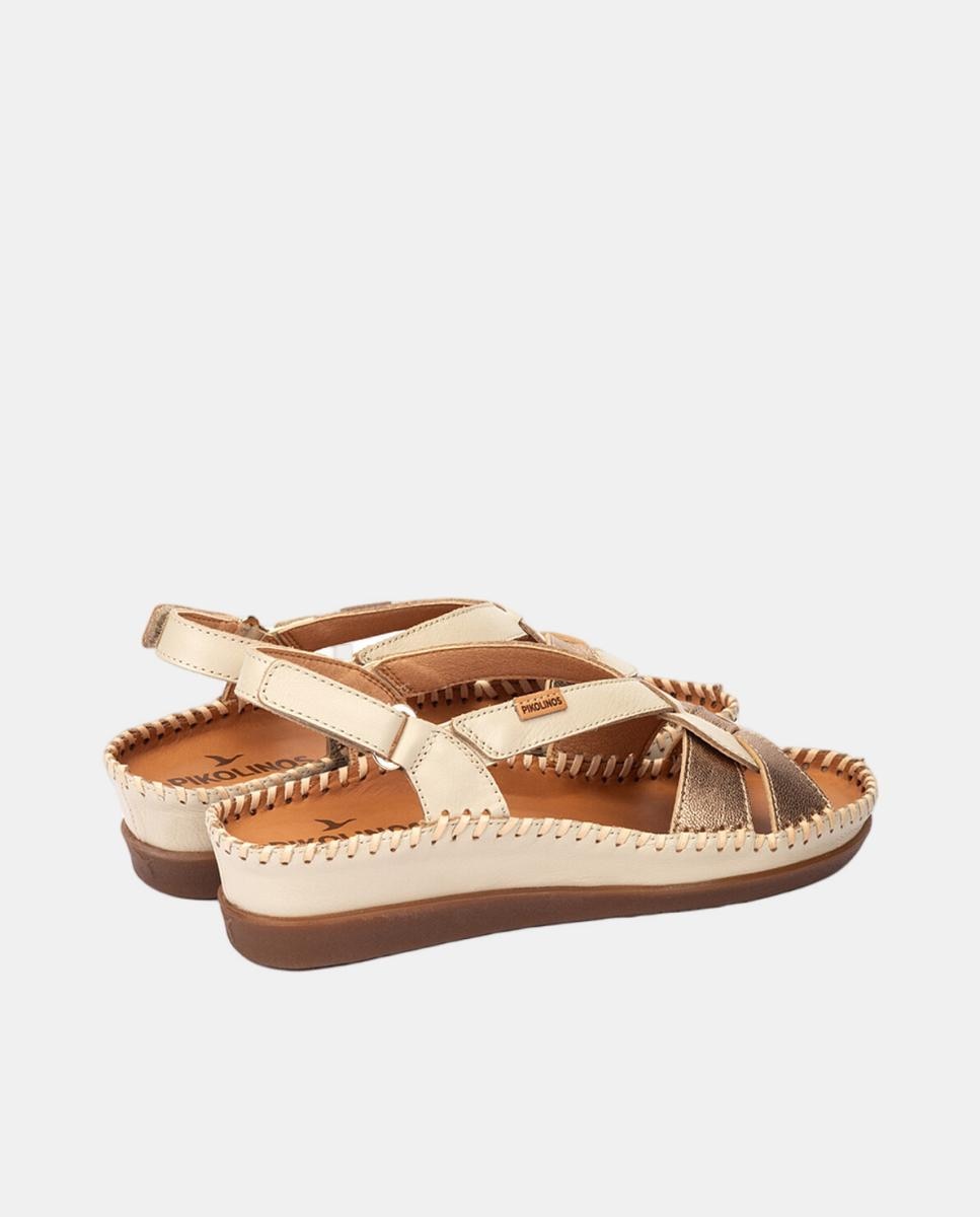 Sandálias em Pele com Cunha Creme-3