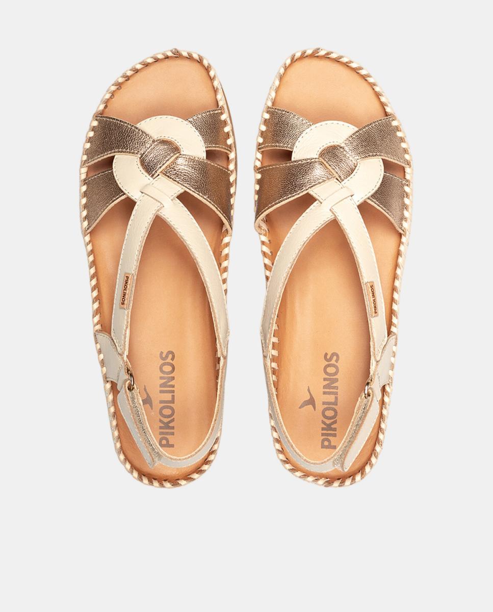 Sandálias em Pele com Cunha Creme-6