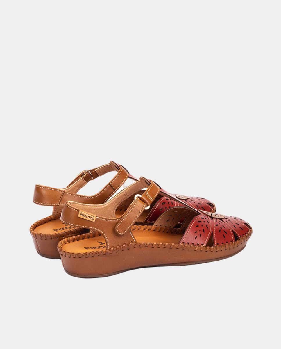 Sandálias em Pele com Cunha Grená-3