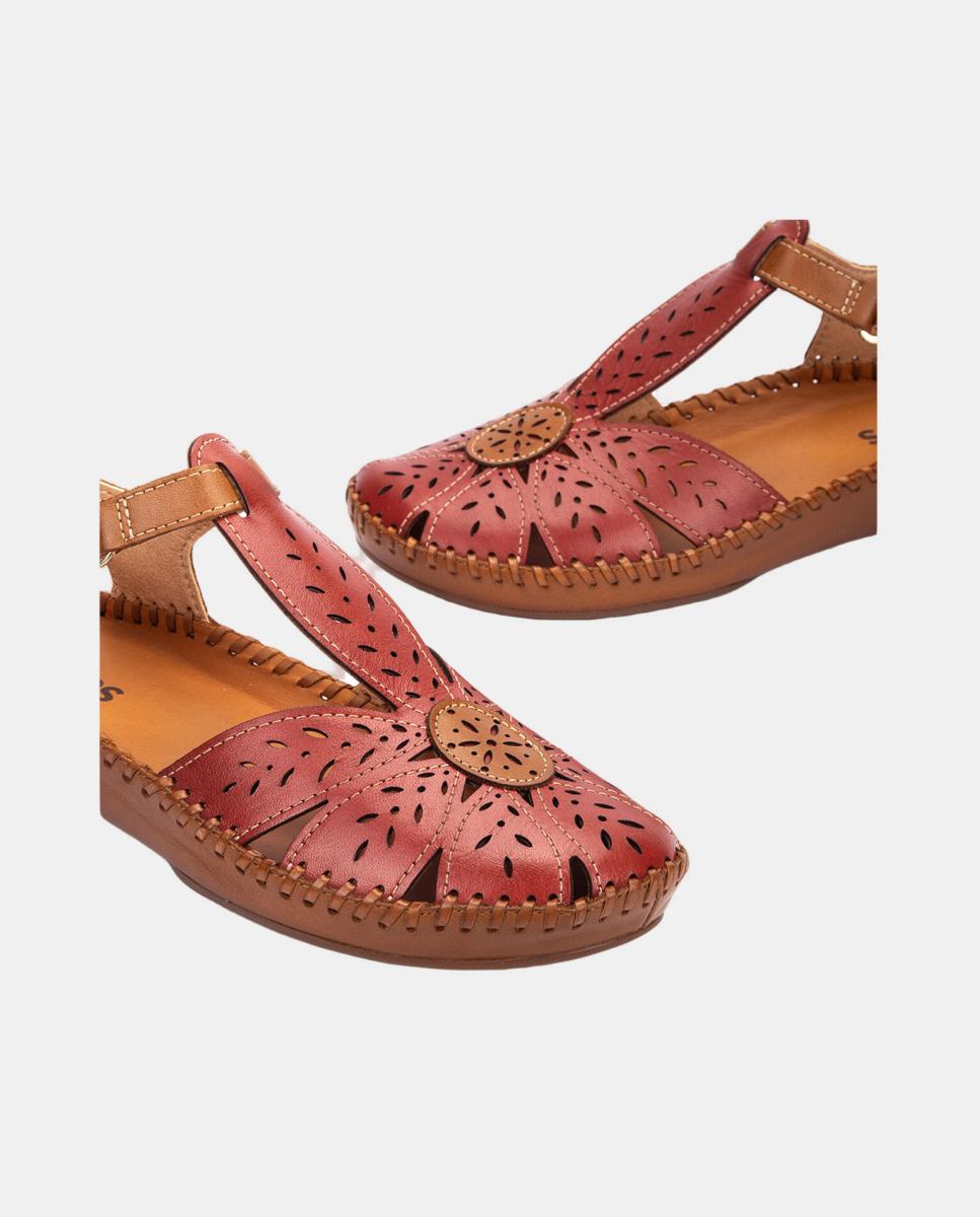 Sandálias em Pele com Cunha Grená-4