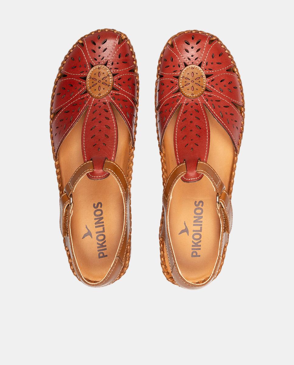 Sandálias em Pele com Cunha Grená-5