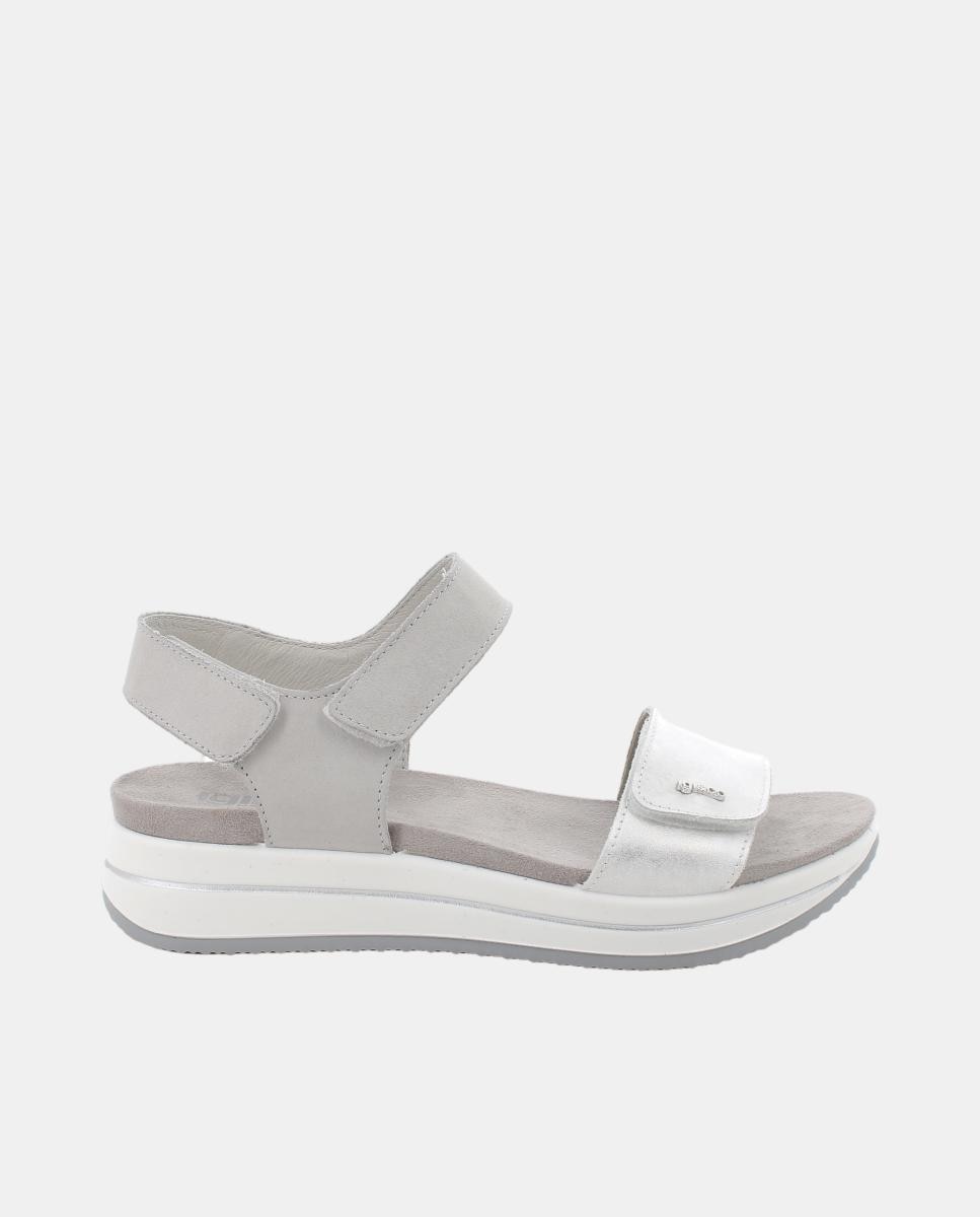 Igi&Co - Sandalias de señora, piel, triple velcro, suela alta, color plata.