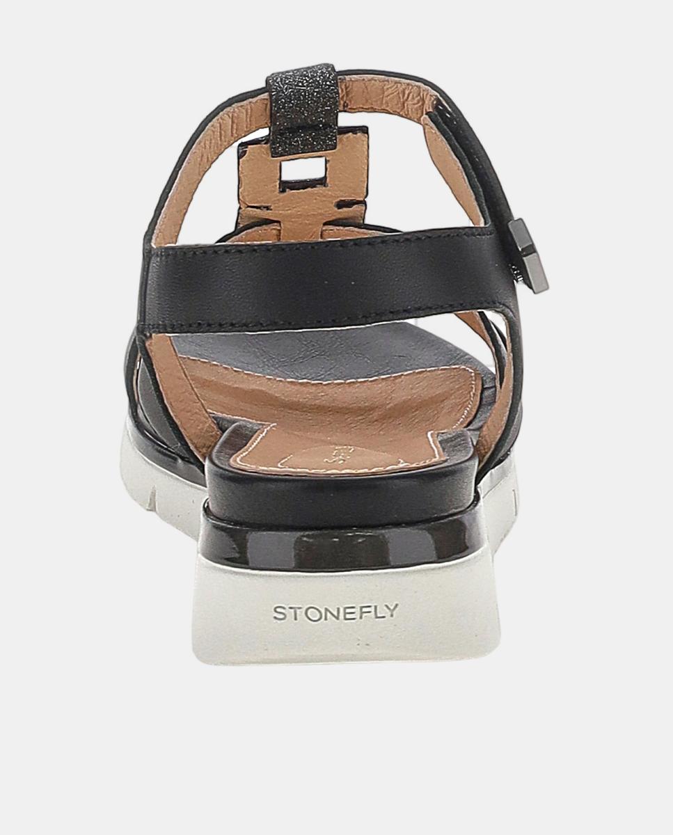 Sandálias com Velcro e Glitter Preto-5