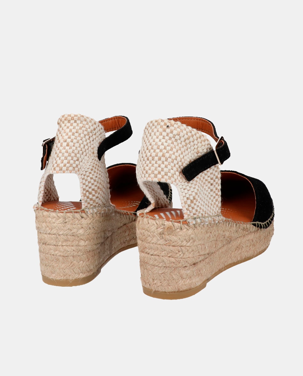 Alpargata mujer en piel con hebilla en cuña yuteflex - Viguera - Negro Negro-3