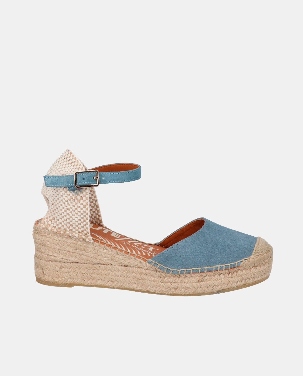 Alpercatas em Pele com Fivela na Cunha Yuteflex Denim-1