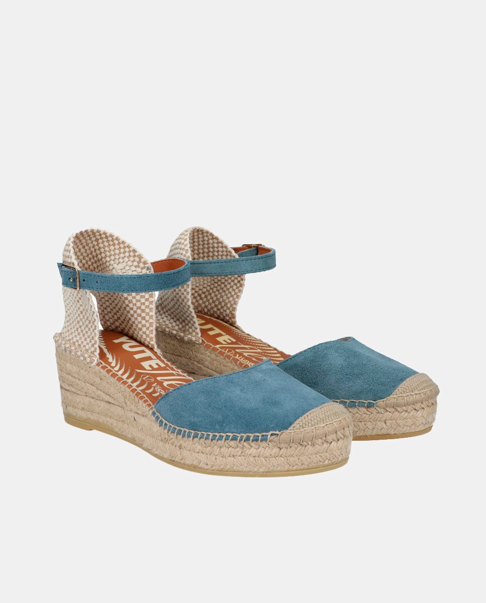 Alpercatas em Pele com Fivela na Cunha Yuteflex Denim-2