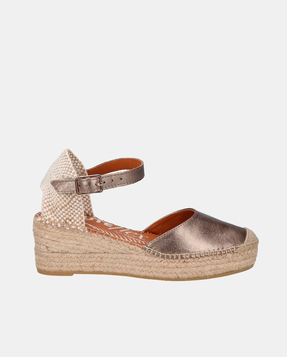 Alpercatas em Pele com Fivela na Cunha Yuteflex Denim-1