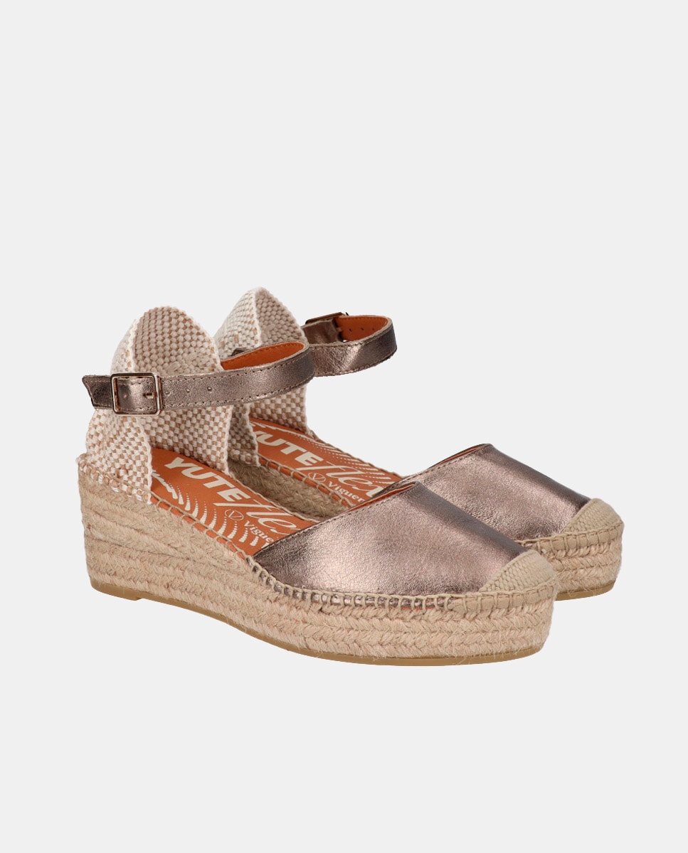 Alpercatas em Pele com Fivela na Cunha Yuteflex Denim-2