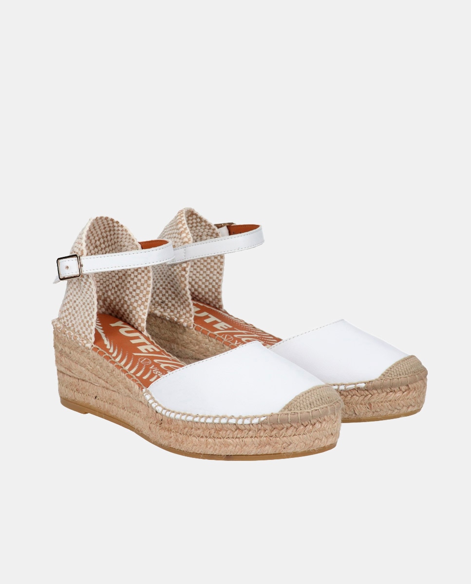 Alpargata mujer en piel con hebilla en cuña yuteflex - Viguera - Blanco Blanco-2