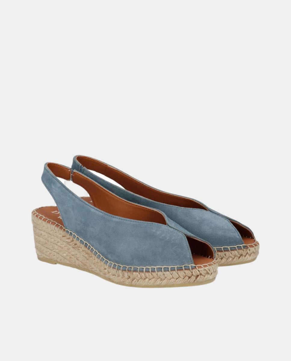 Alpargata mujer peep toes en piel serraje en cuña yuteflex - D'Chicas - Azul Azul-2