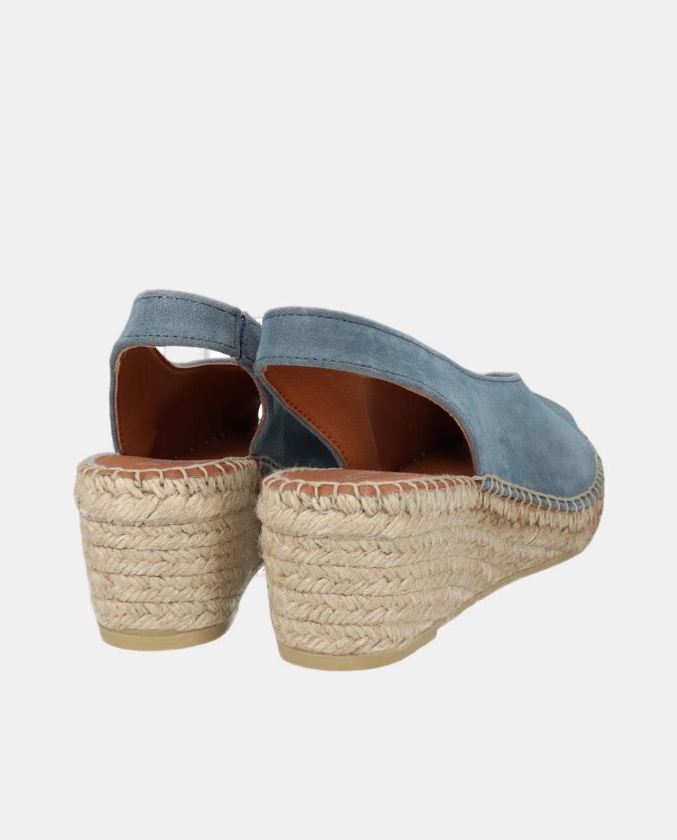 Alpargata mujer peep toes en piel serraje en cuña yuteflex - D'Chicas - Azul Azul-3