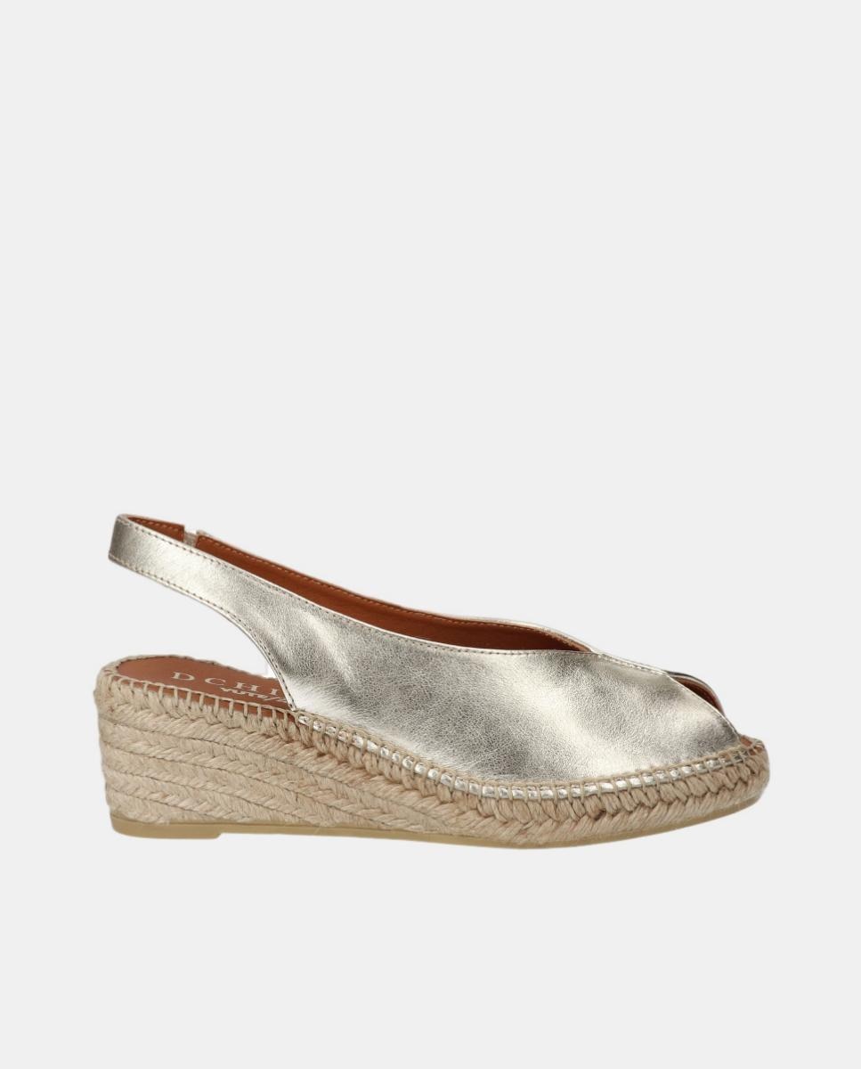 Alpargata mujer peep toes en piel serraje en cuña yuteflex - D'Chicas - Oro Oro-1