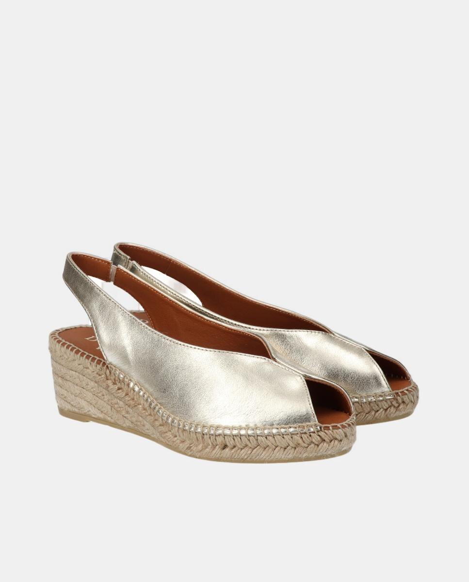 Alpargata mujer peep toes en piel serraje en cuña yuteflex - D'Chicas - Oro Oro-2