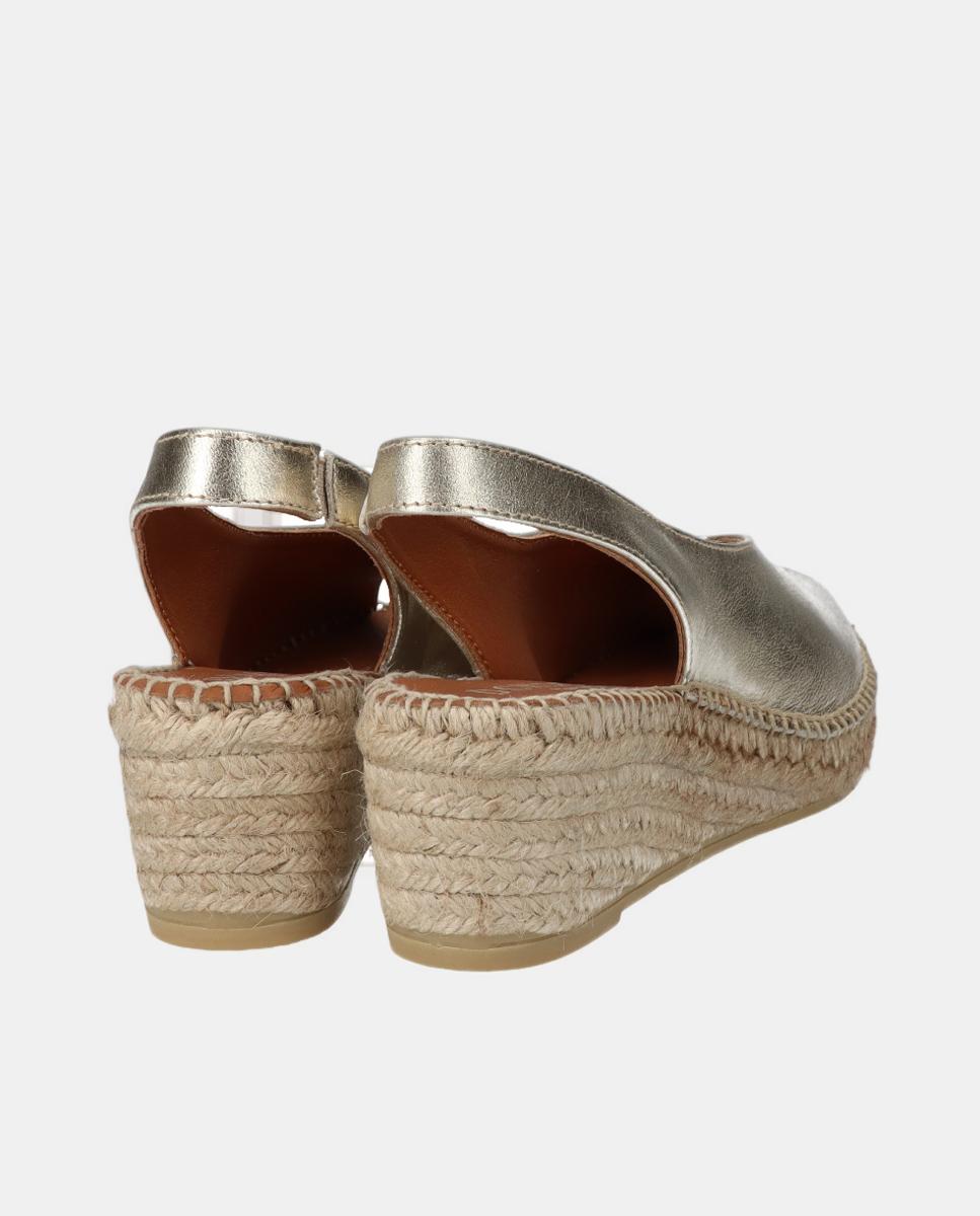 Alpargata mujer peep toes en piel serraje en cuña yuteflex - D'Chicas - Oro Oro-3