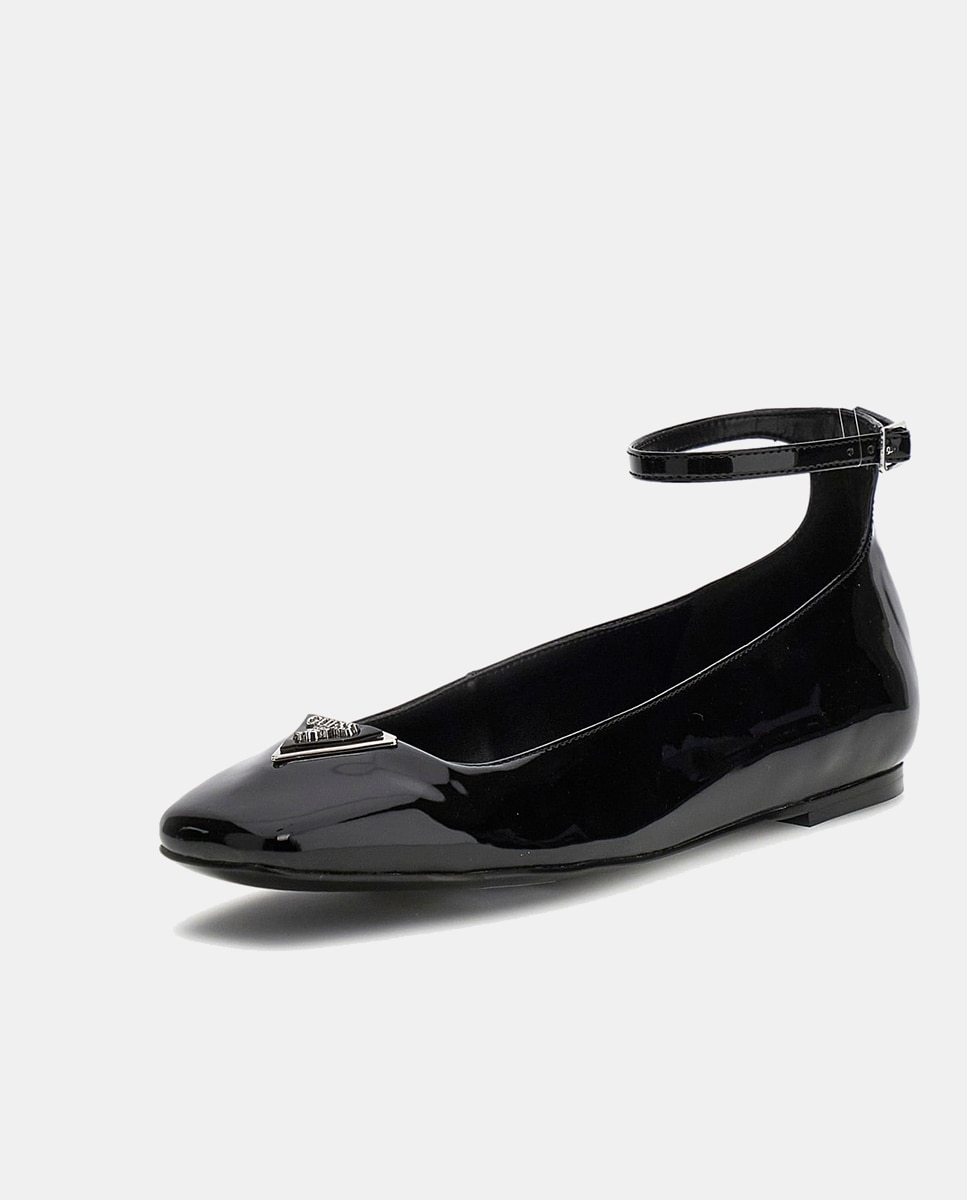 Sapatos Rasos Tipo Sabrinas em Verniz Modelo Levvis Preto-2