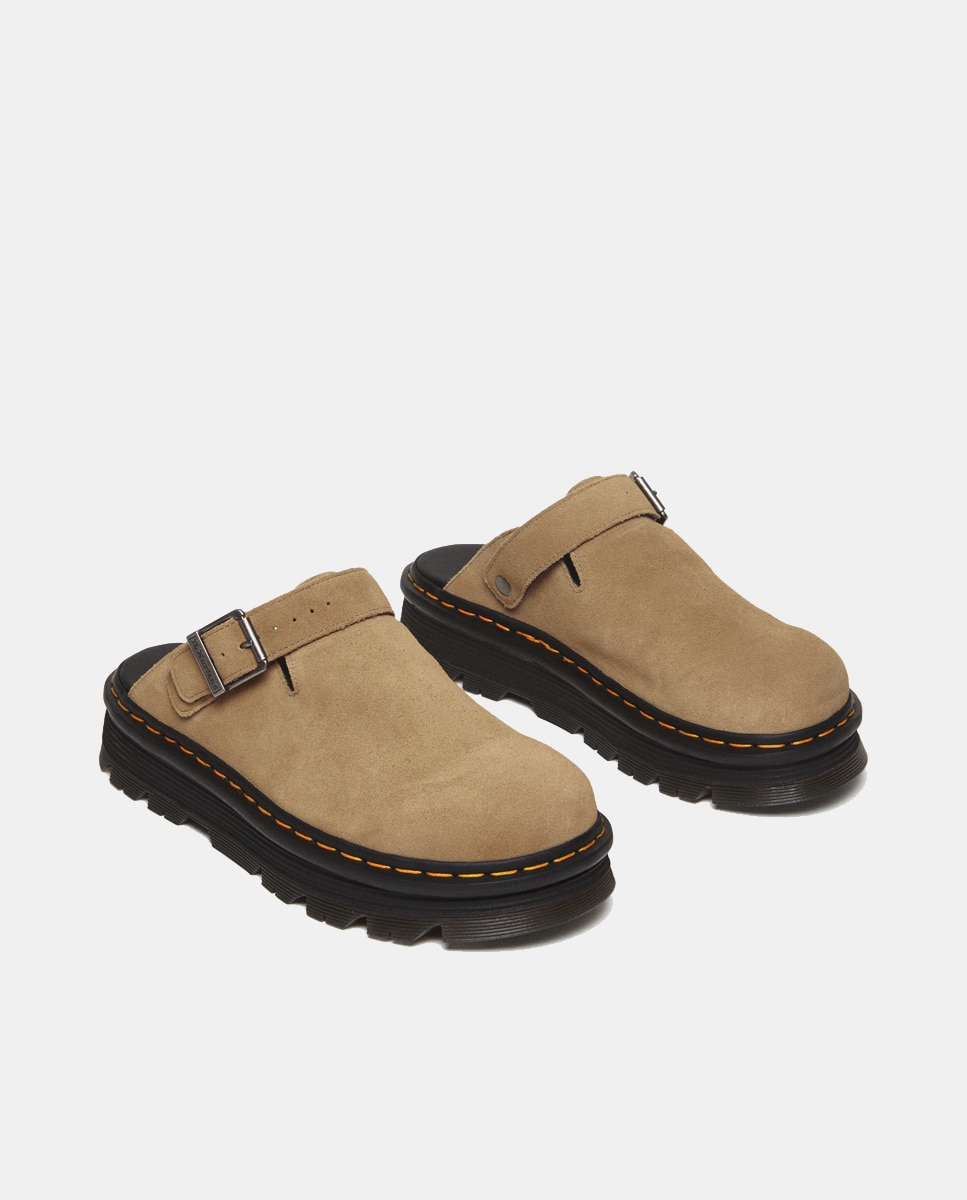 Mules de Plataforma Casual Zebzag de Camurça Bege-3