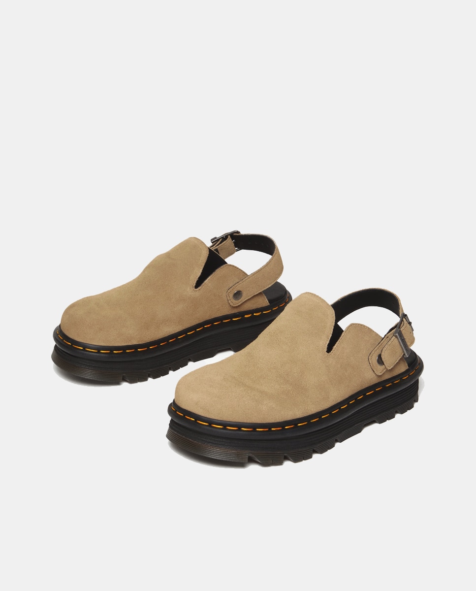 Mules de Plataforma Casual Zebzag de Camurça Bege-4