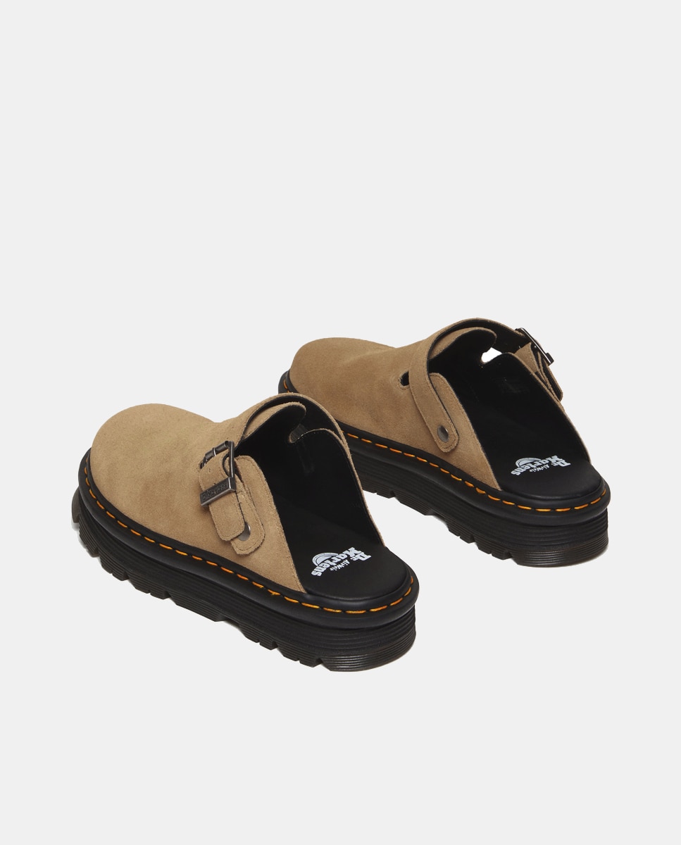 Mules de Plataforma Casual Zebzag de Camurça Bege-5