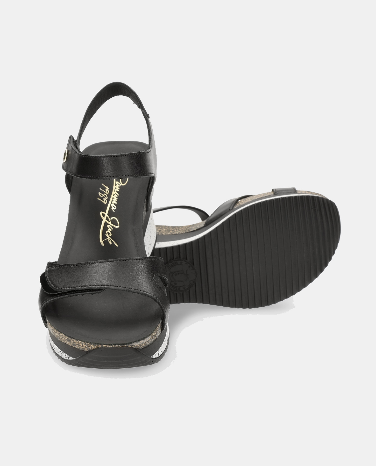 Sandálias de Tiras com Pulseira pelo Tornozelo, Fecho Aderente e Cunha - Preto Preto-3