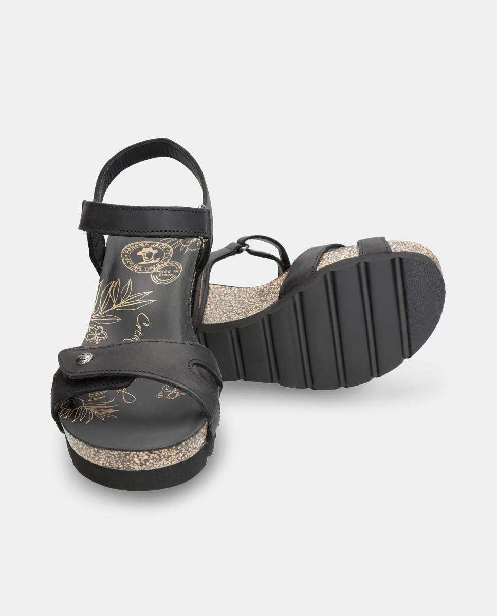 Sandálias de Cunha em Pele com Forro de Pele Preto-3