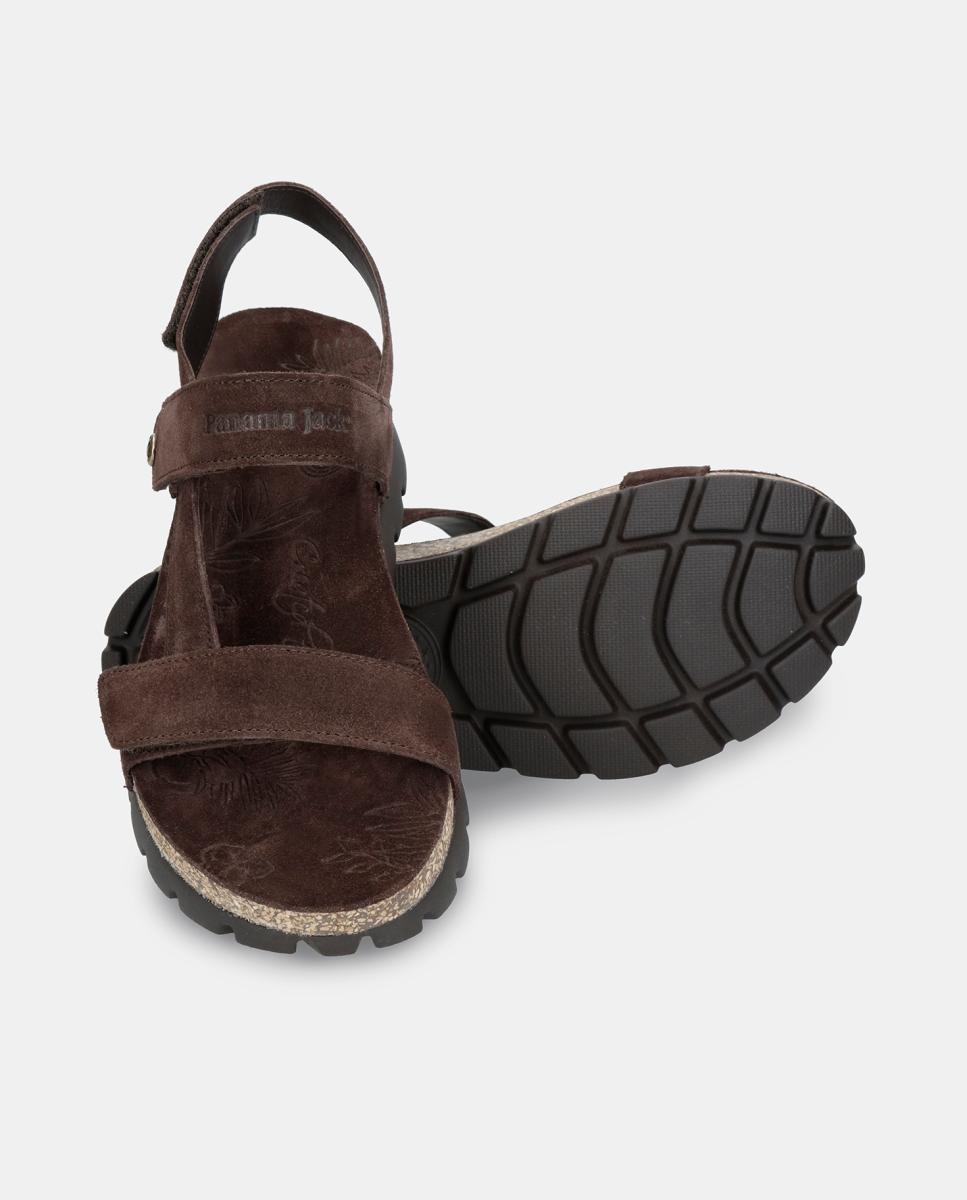 Sandálias de Plataforma em Velour com Forro de Pele Castanho-chocolate-3