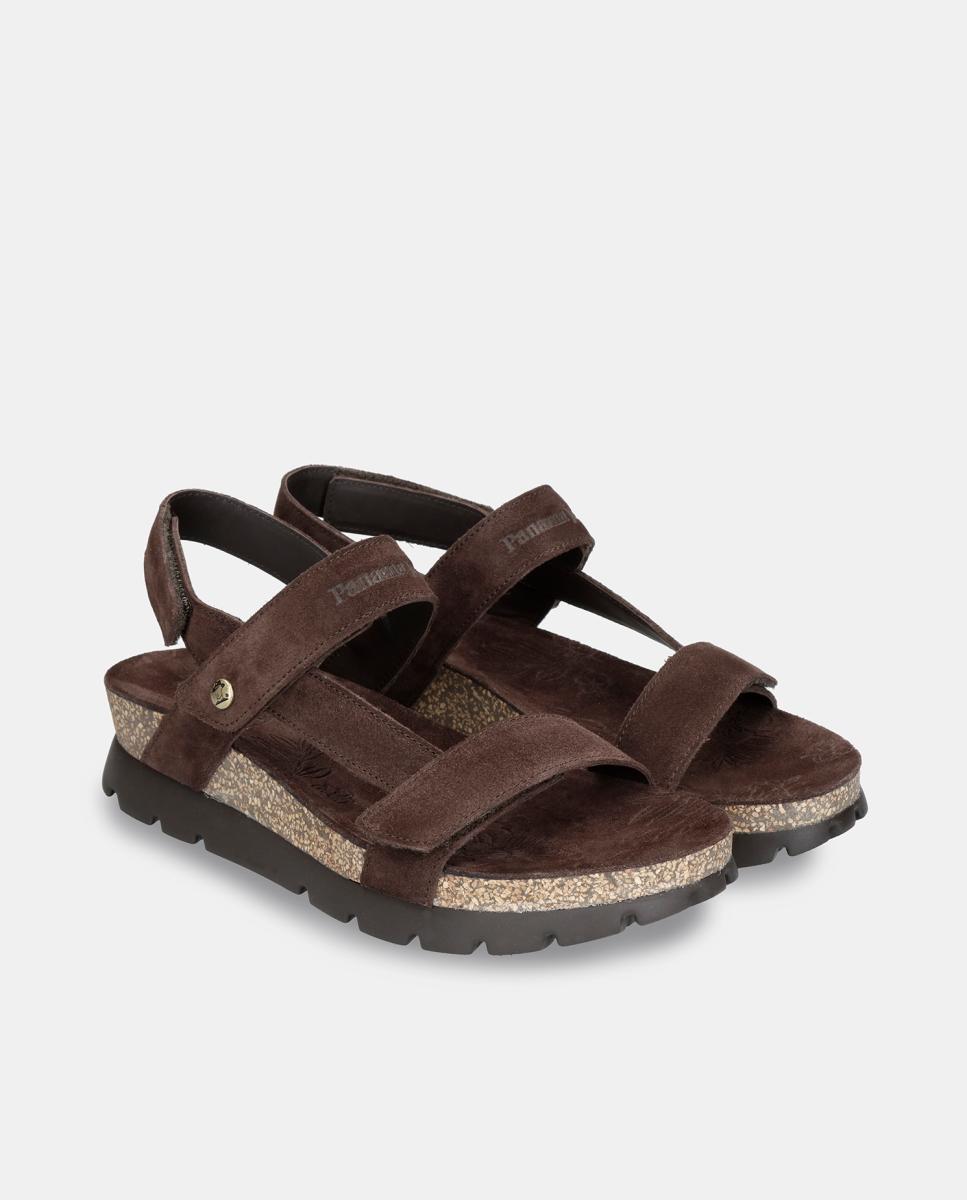 Sandálias de Plataforma em Velour com Forro de Pele Castanho-chocolate-4