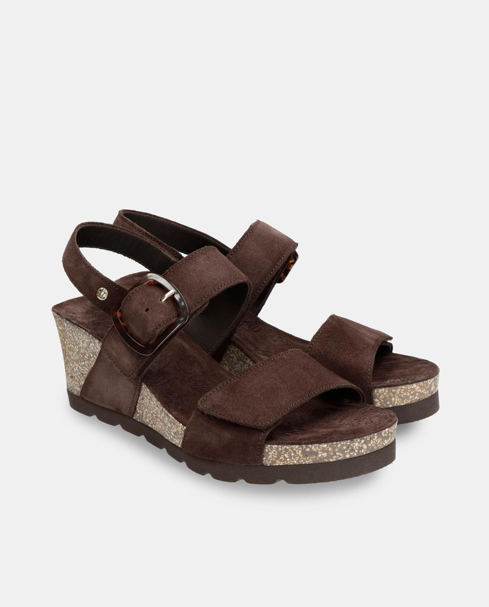 Sandálias de Cunha em Velour com Forro de Pele Castanho-chocolate-4