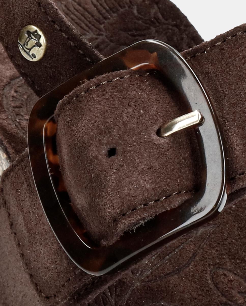 Sandálias de Cunha em Velour com Forro de Pele Castanho-chocolate-6