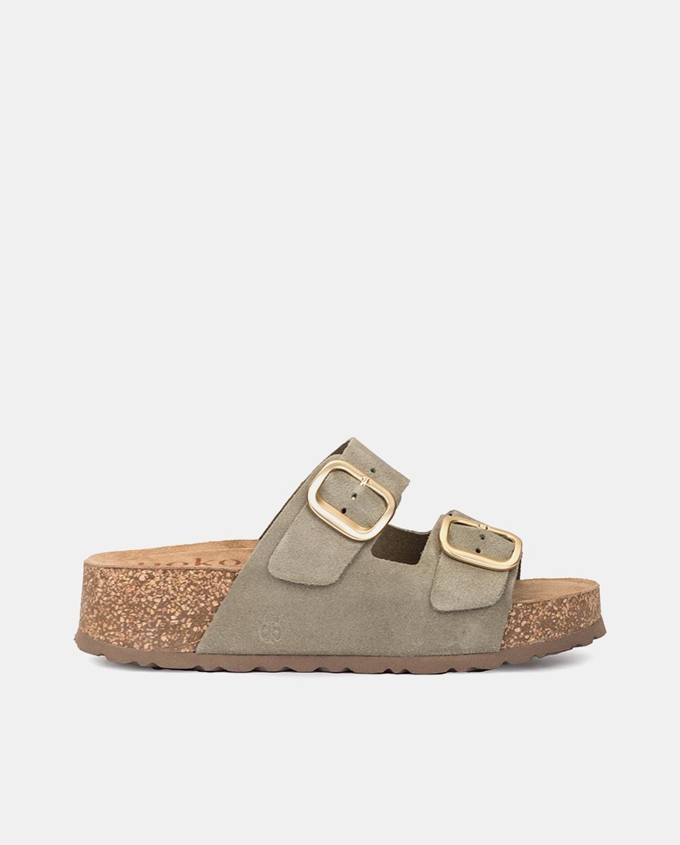 Sandalias de plataforma de mujer de piel - Yokono - Verde Oliva Verde Oliva-1