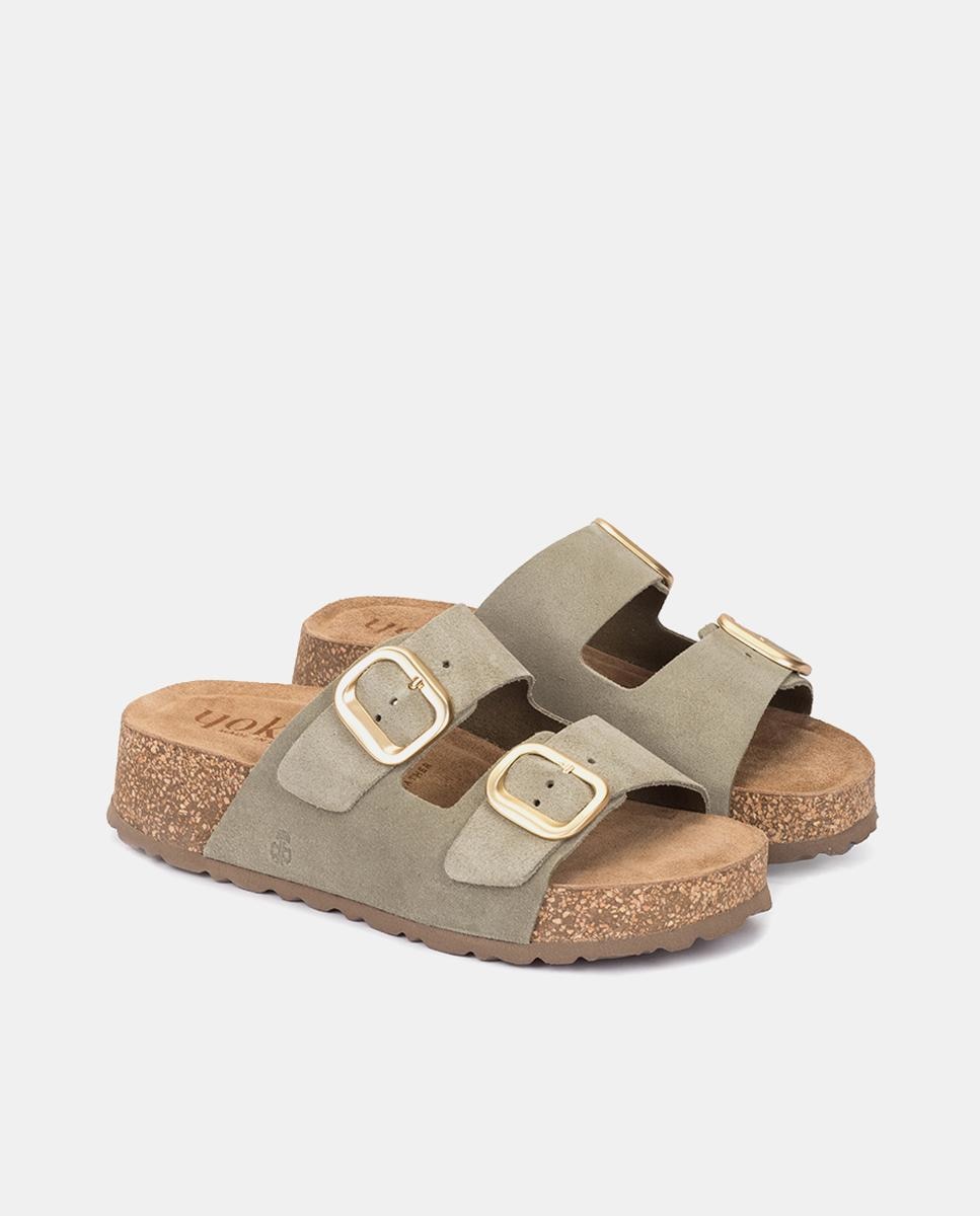 Sandalias de plataforma de mujer de piel - Yokono - Verde Oliva Verde Oliva-2