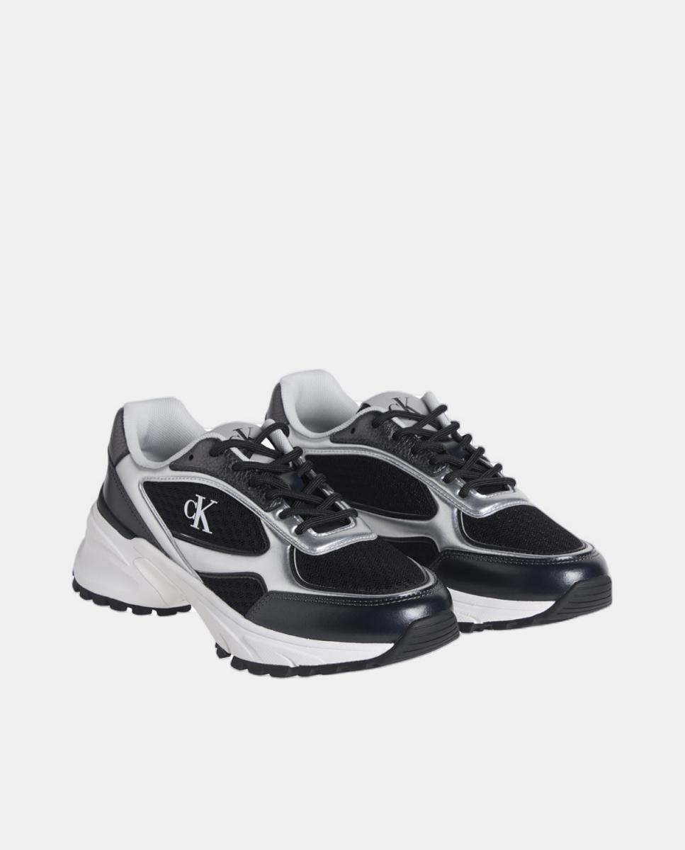 Sapatilhas Tipo Runner com Detalhes em Mesh e Detalhes Metalizados Preto-2