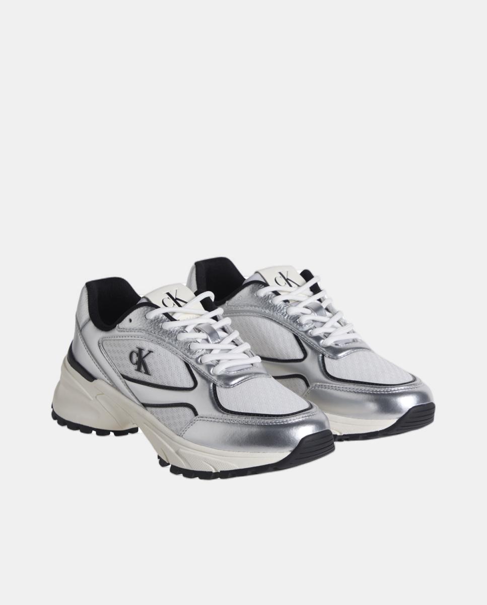Sapatilhas Tipo Runner com Detalhes em Mesh e Detalhes Metalizados Prata-2