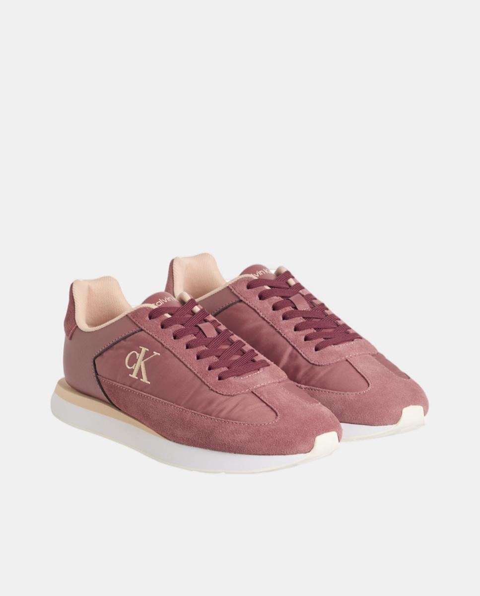 Sapatilhas Tipo Runner em Pele com Logótipo Rosa Blush-2