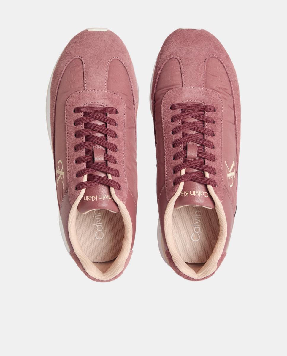 Sapatilhas Tipo Runner em Pele com Logótipo Rosa Blush-3