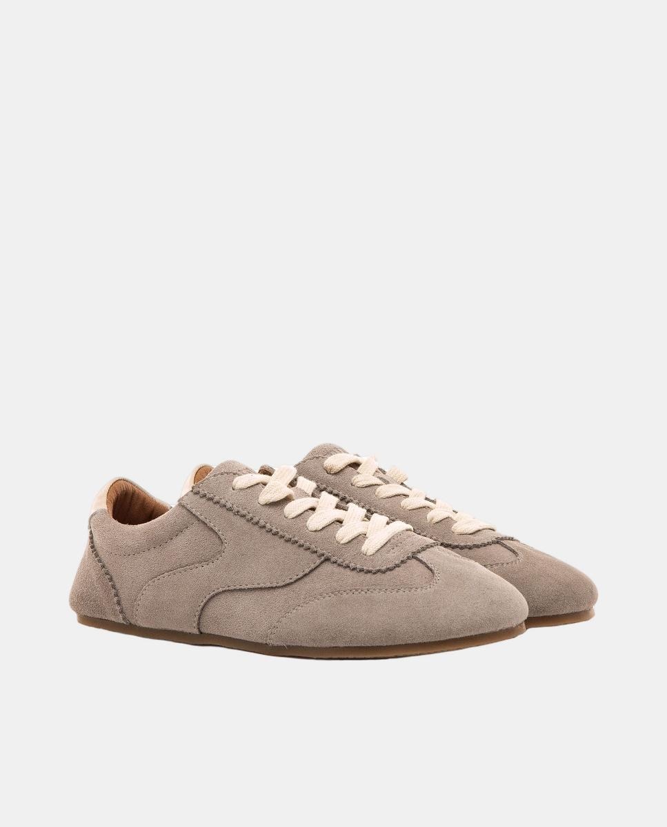 Zapatillas confort de mujer en piel de serraje con piso barefoot - Mustang - Gris Gris-4