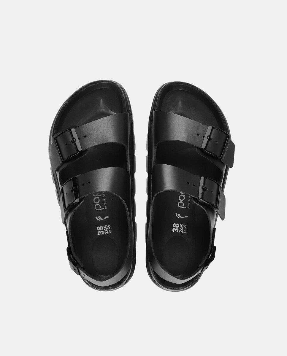 Sandálias Rasas Milano Chunky em Pele Preto-2