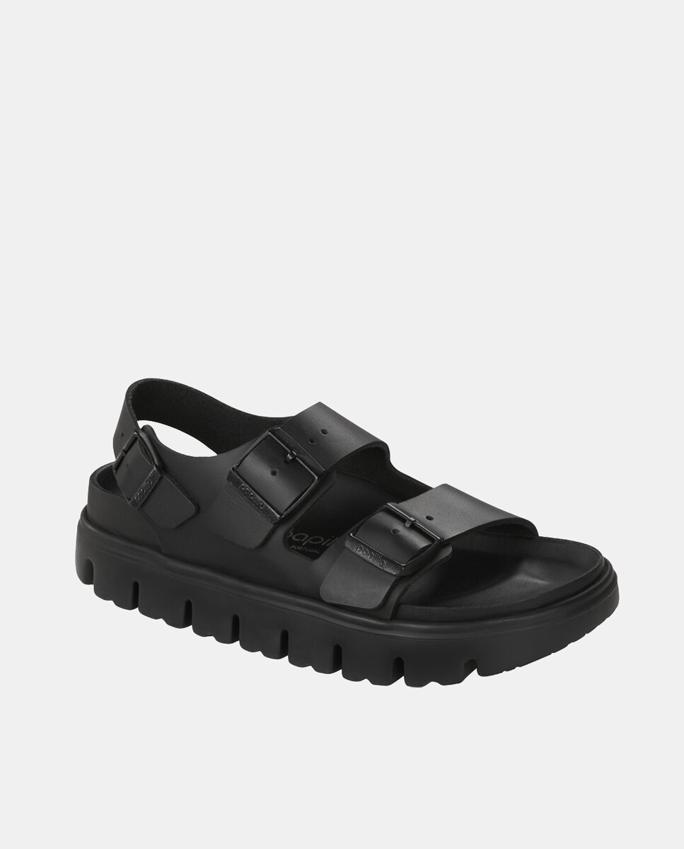 Sandálias Rasas Milano Chunky em Pele Preto-3