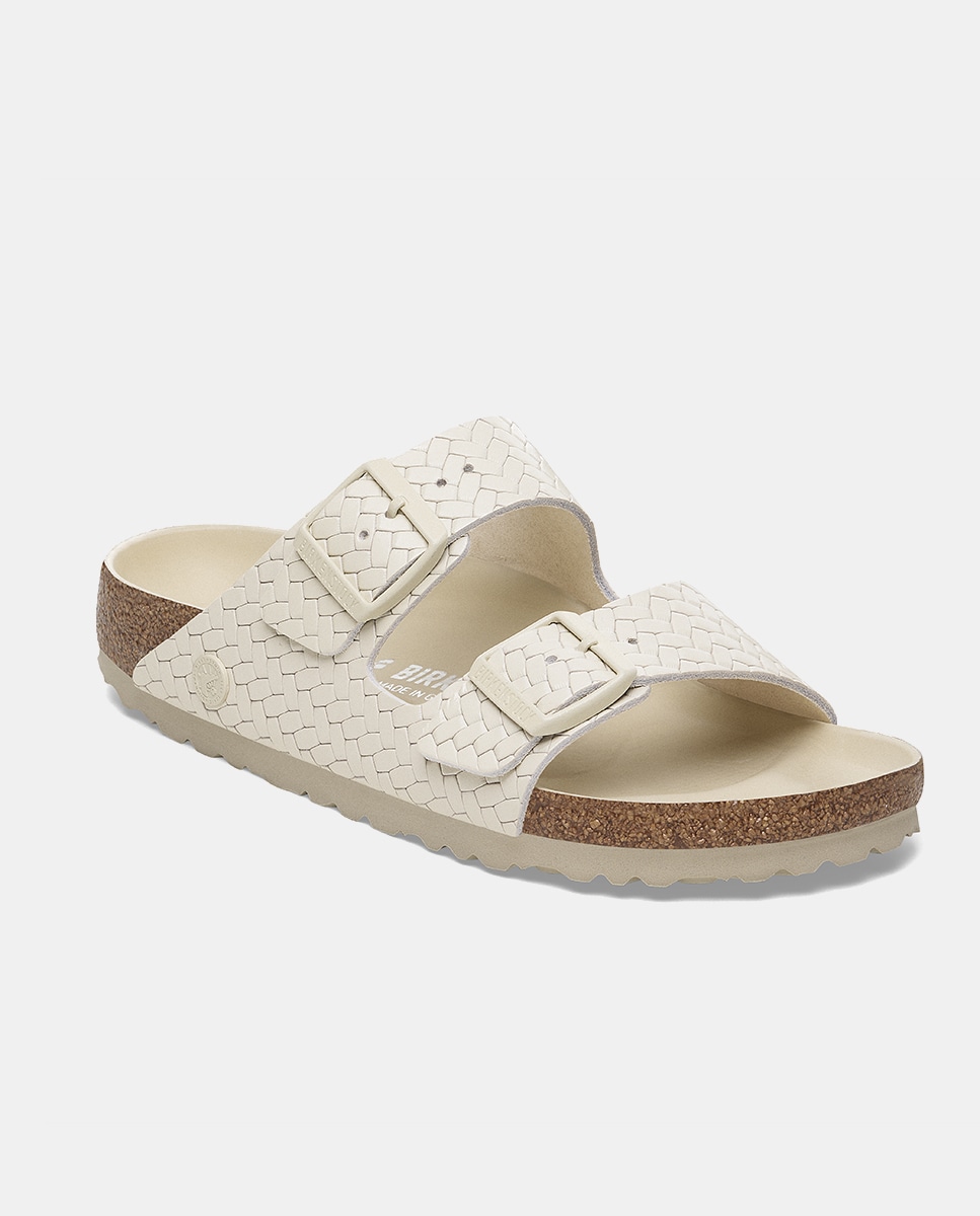 Sandálias Arizona Entrançadas em Couro Natural Branco-3