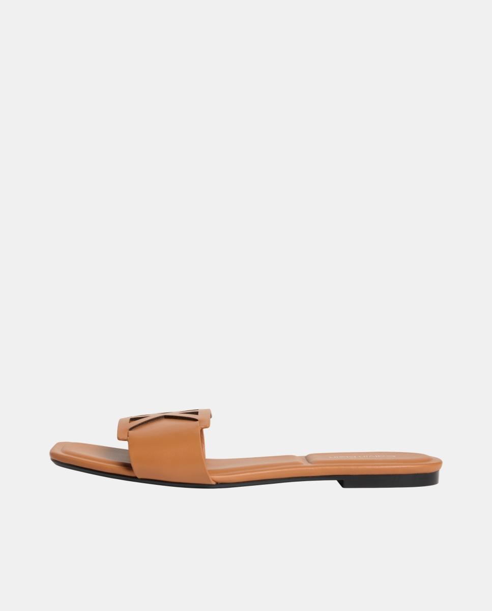 Sandálias Rasas em Pele Castanho caramelo-4