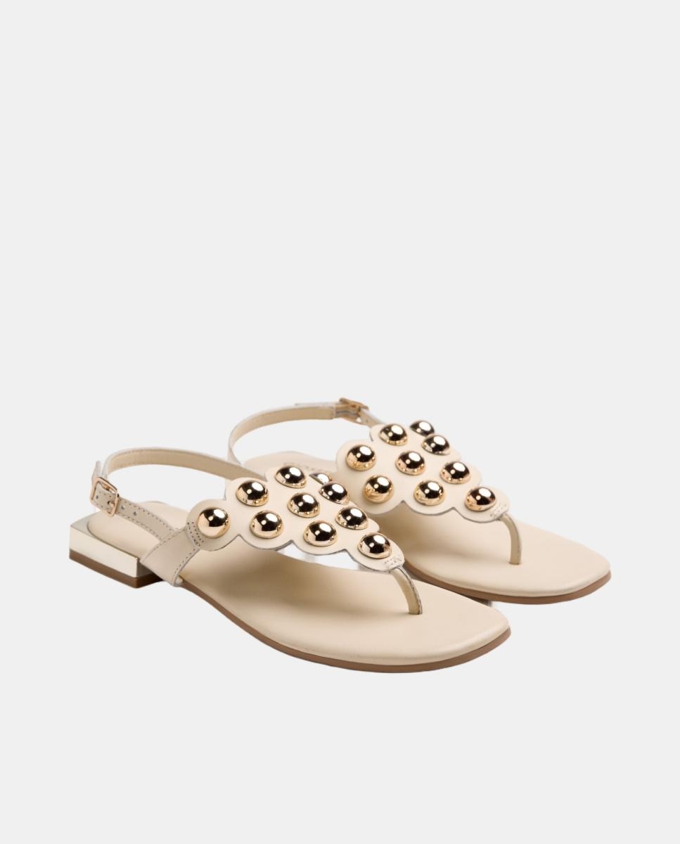 Sandálias em Pele com Tachas Branco-gelo-2