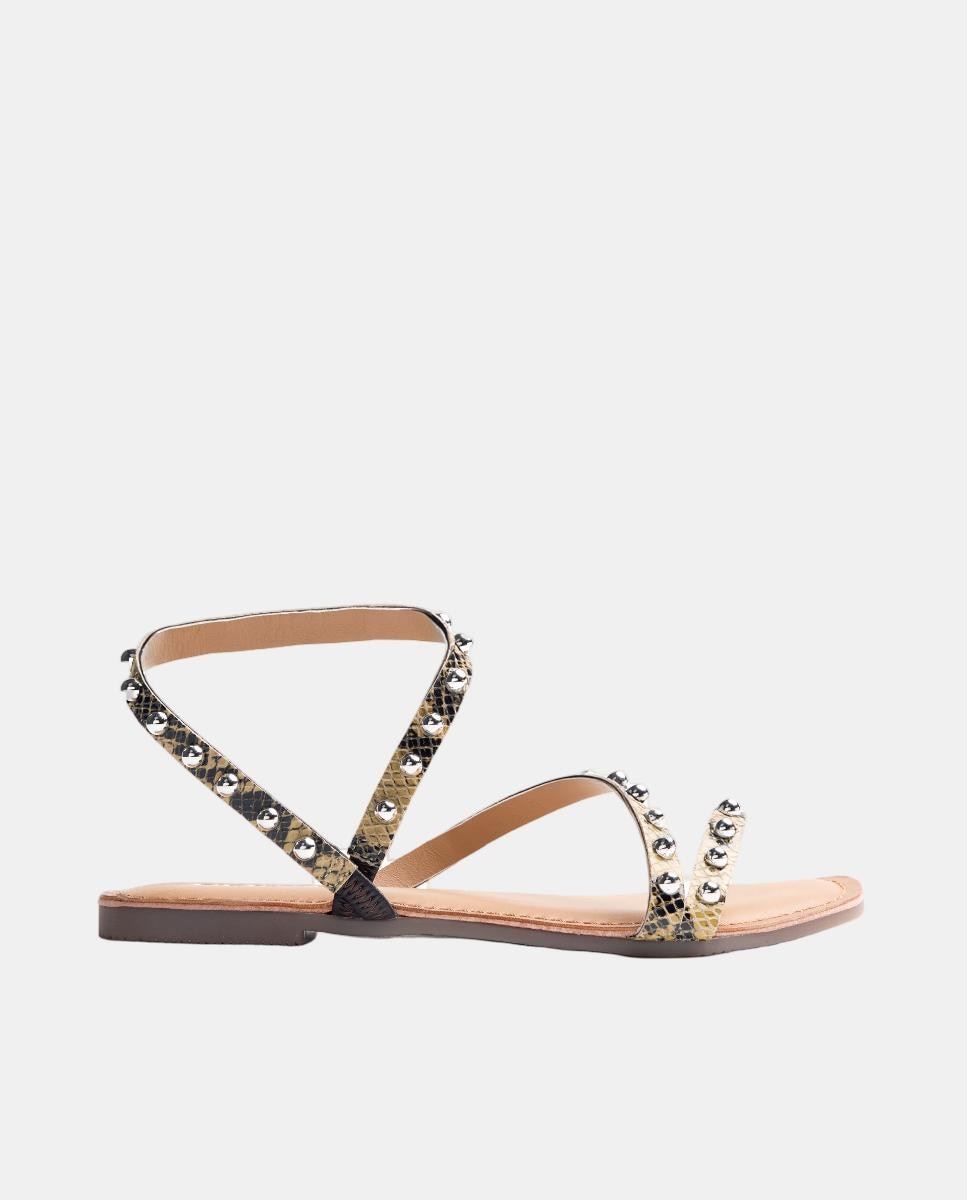 Imagem 0 de Sandálias em Pele com Animal Print e Tachas