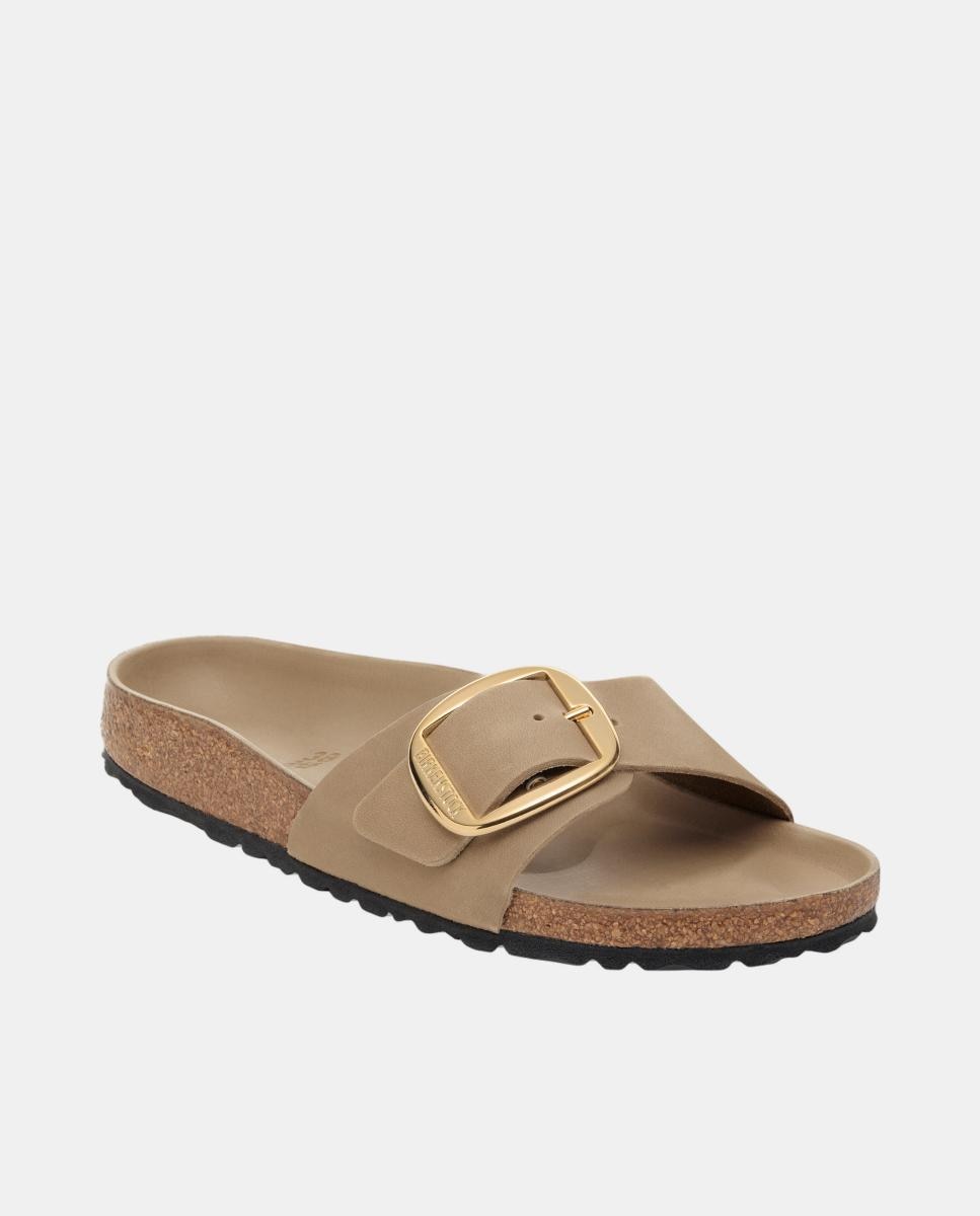 Sandálias em Pele com Fivela Grande Castanho caramelo-3