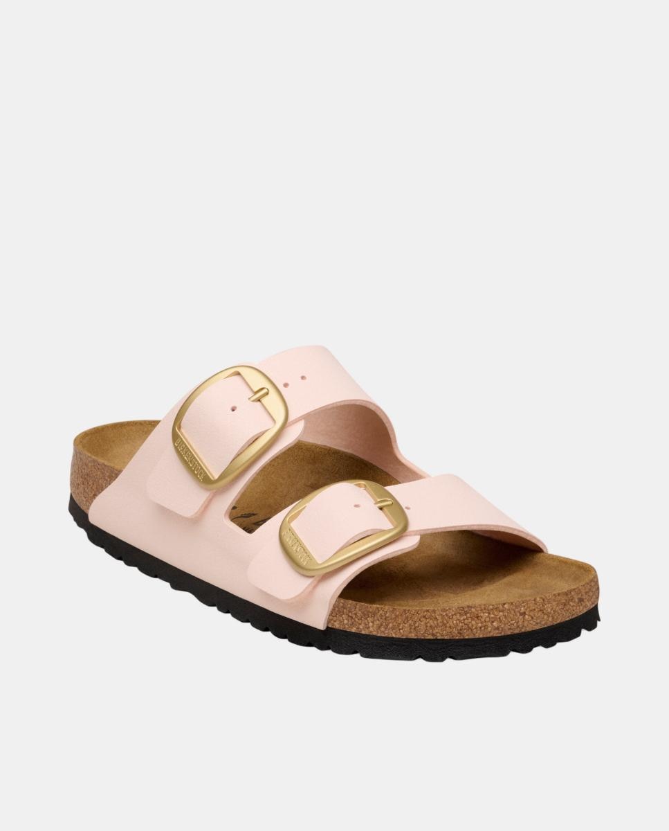 Sandália com Fivela Grande em Pele Sintética Acetinada Rosa-pálido-3
