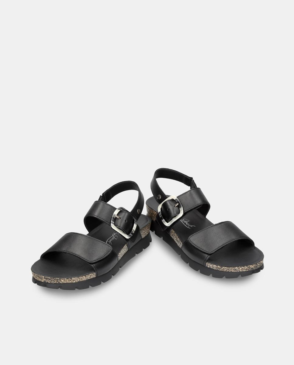 Sandálias de Plataforma em Pele com Forro de Pele Preto-2