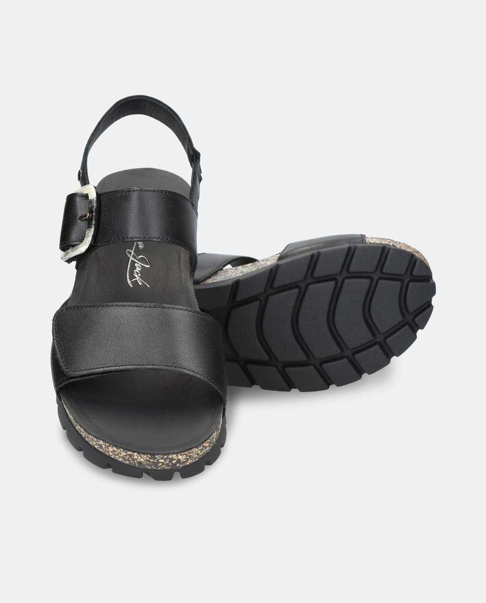 Sandálias de Plataforma em Pele com Forro de Pele Preto-3