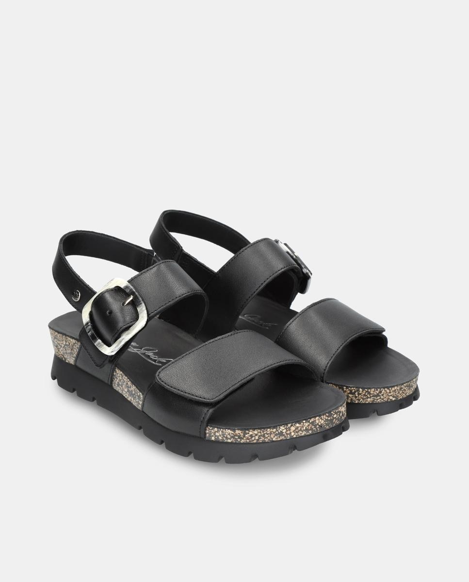 Sandálias de Plataforma em Pele com Forro de Pele Preto-4